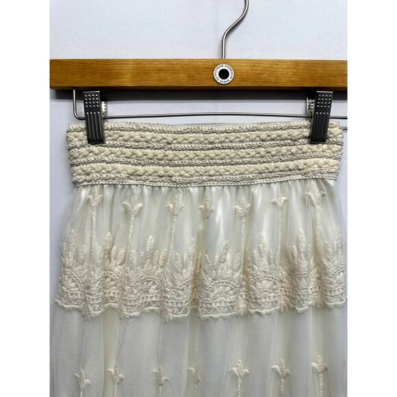 Promesa Boho Lace Maxi Skirt | Sheer Layered Cream Mesh Ethereal Fairycore - Picture 5 of 10
